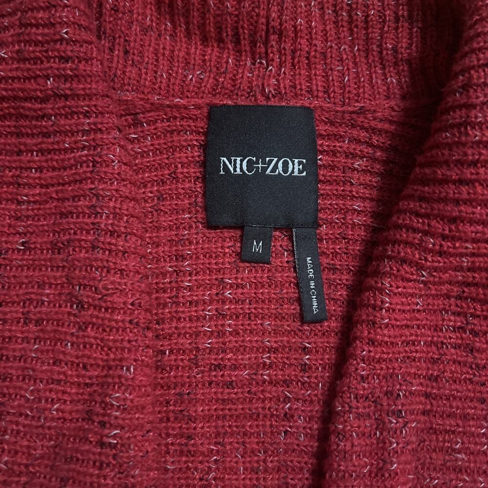 NIC+ZOE Red Open Front Waterfall Cardigan Sweater Medium Draped Knit Boho Fall - Picture 3 of 9